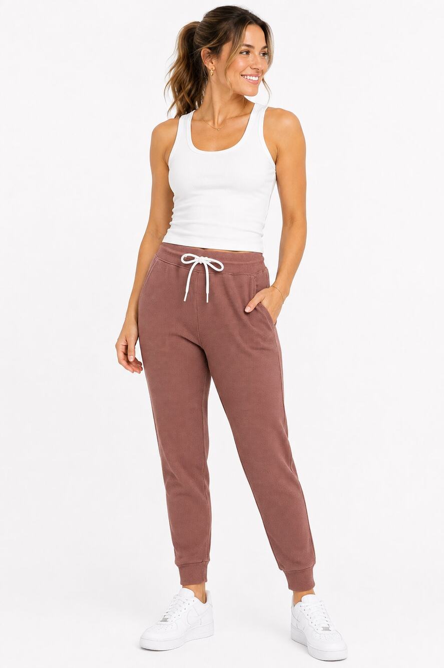MATE The Label Organic Cotton Thermal Jogger Pants XS Brown Lounge Sweatpants